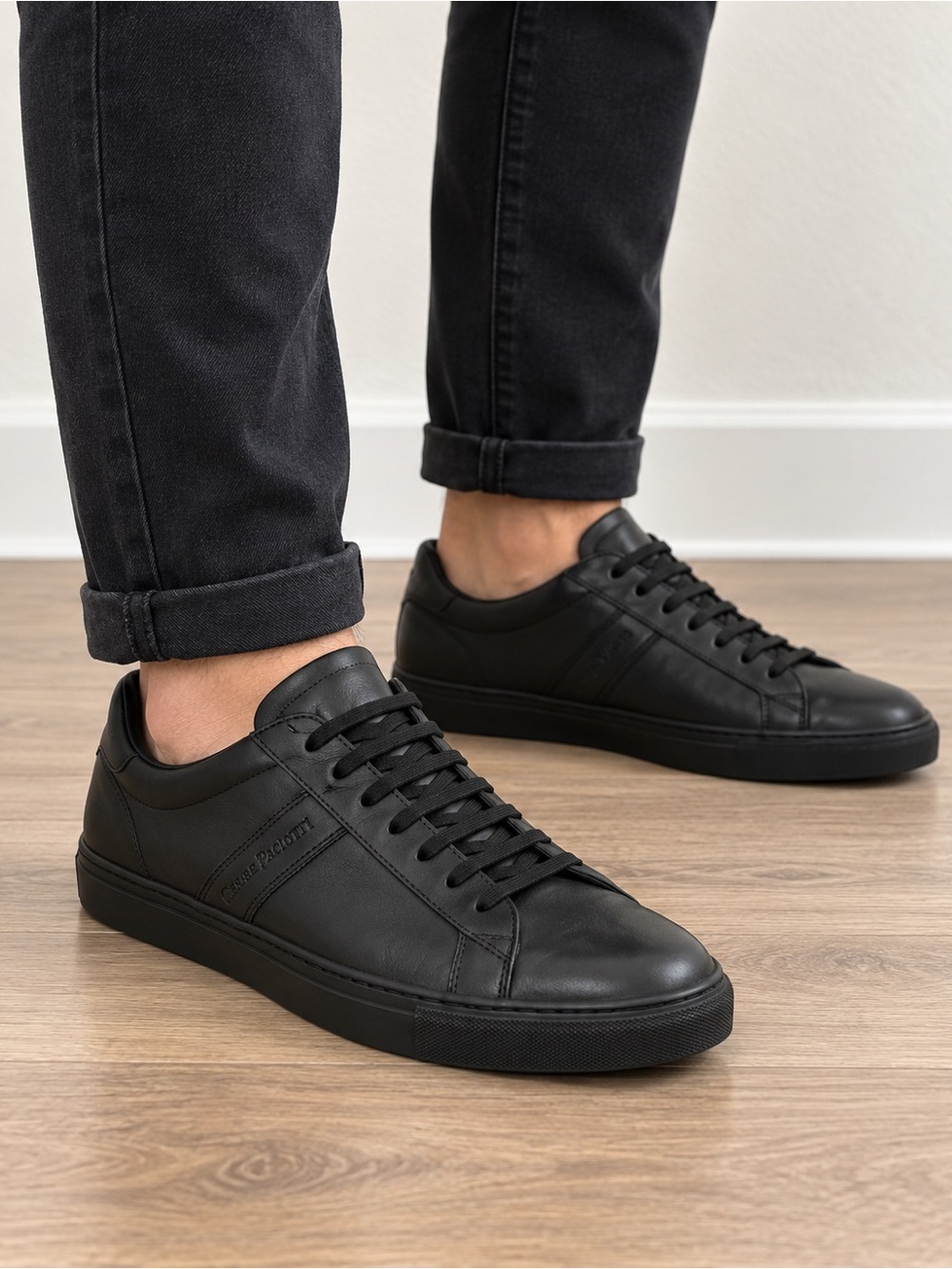 Cesare Paciotti Black genuine leather  Low Top Sneakers Made in Italy 🇮🇹